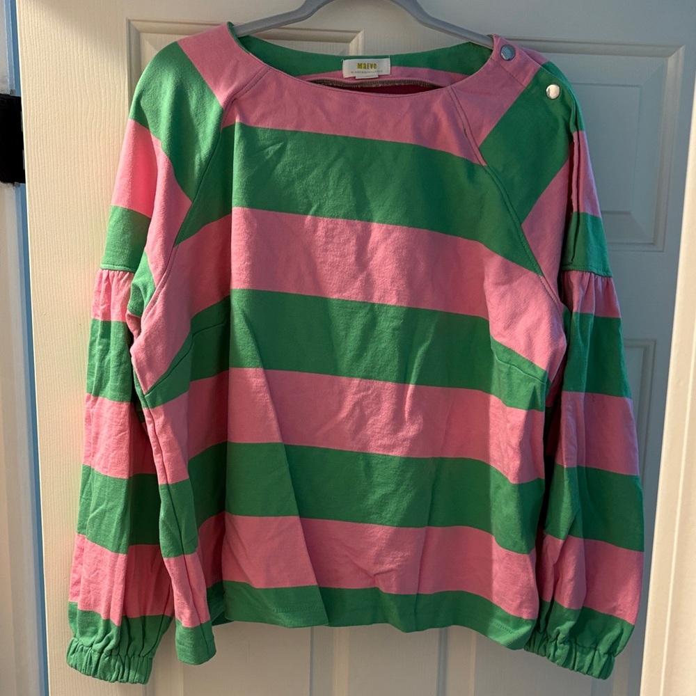 Maeve Bold Pink and Green Striped Hoodie